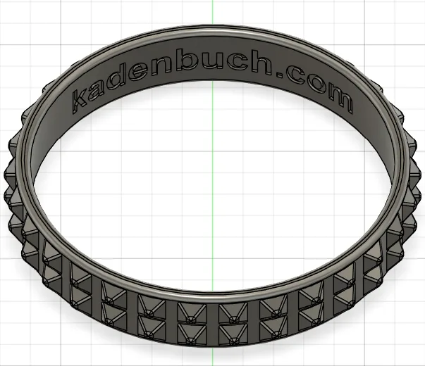Bracelet CAD model with repeated small exterior studs and curved text
