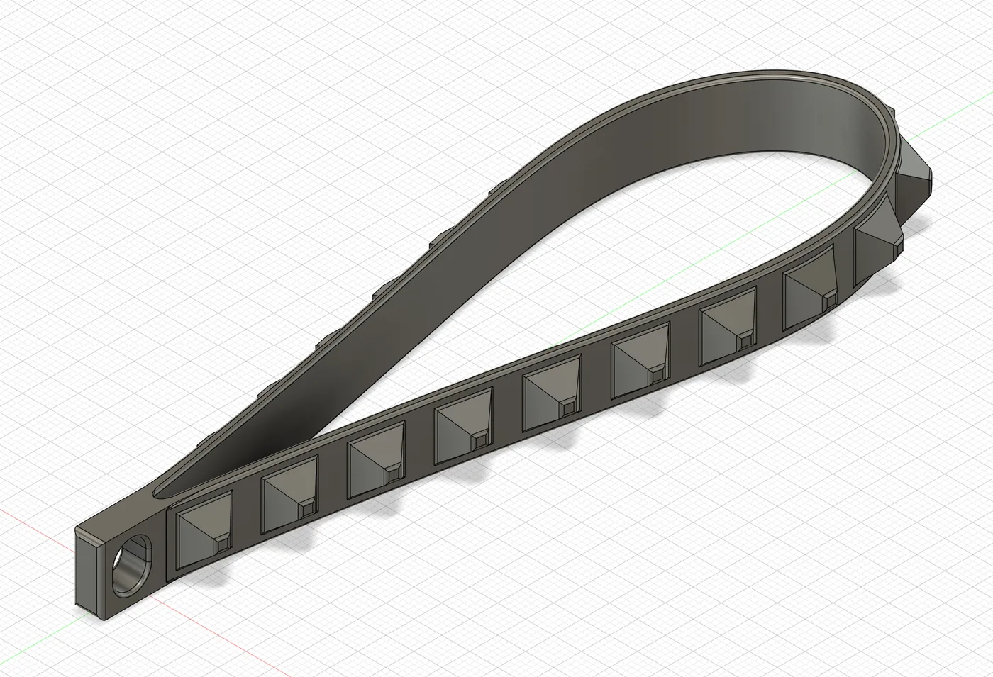 Side view of a flexible wrist key strap modeled in Autodesk Fusion