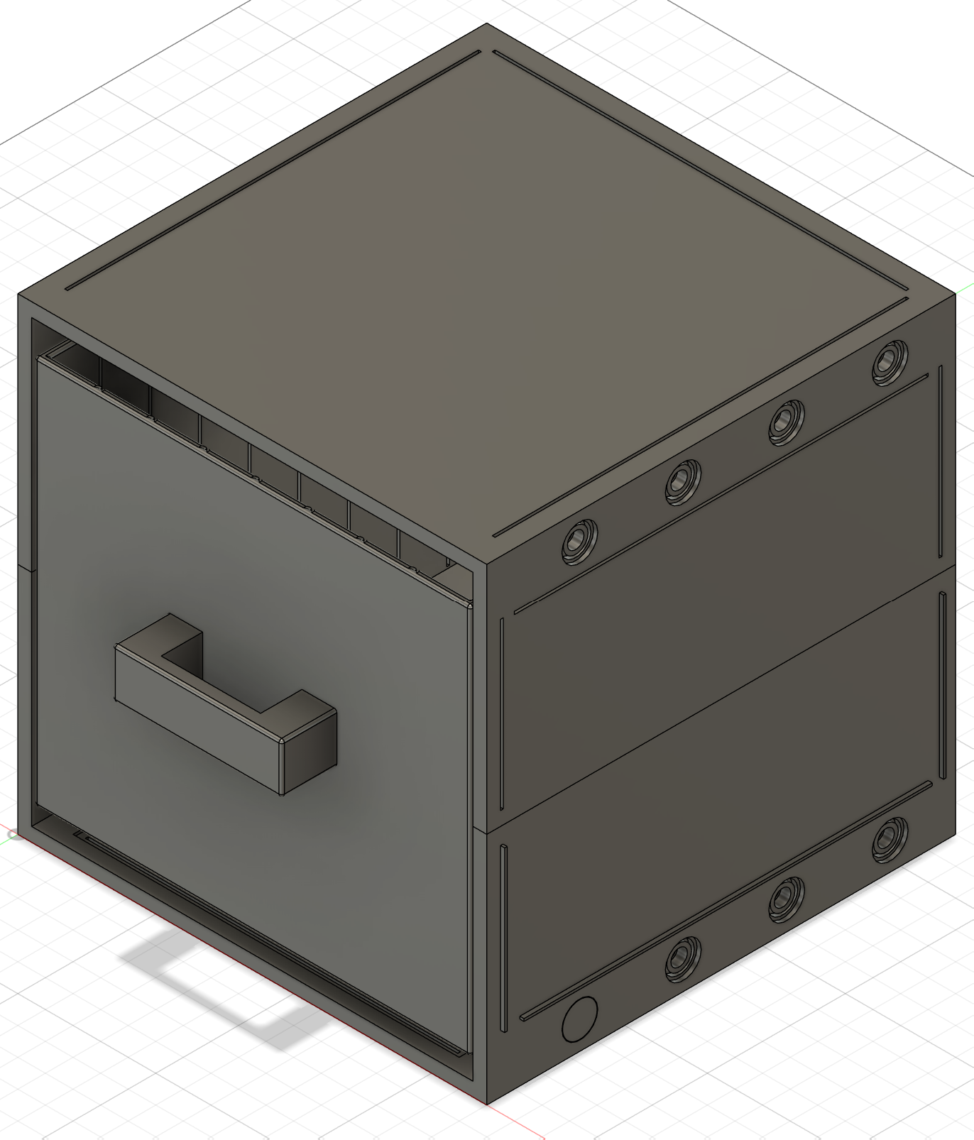 Version one modular stackable workshop drawer modeled in Autodesk Fusion