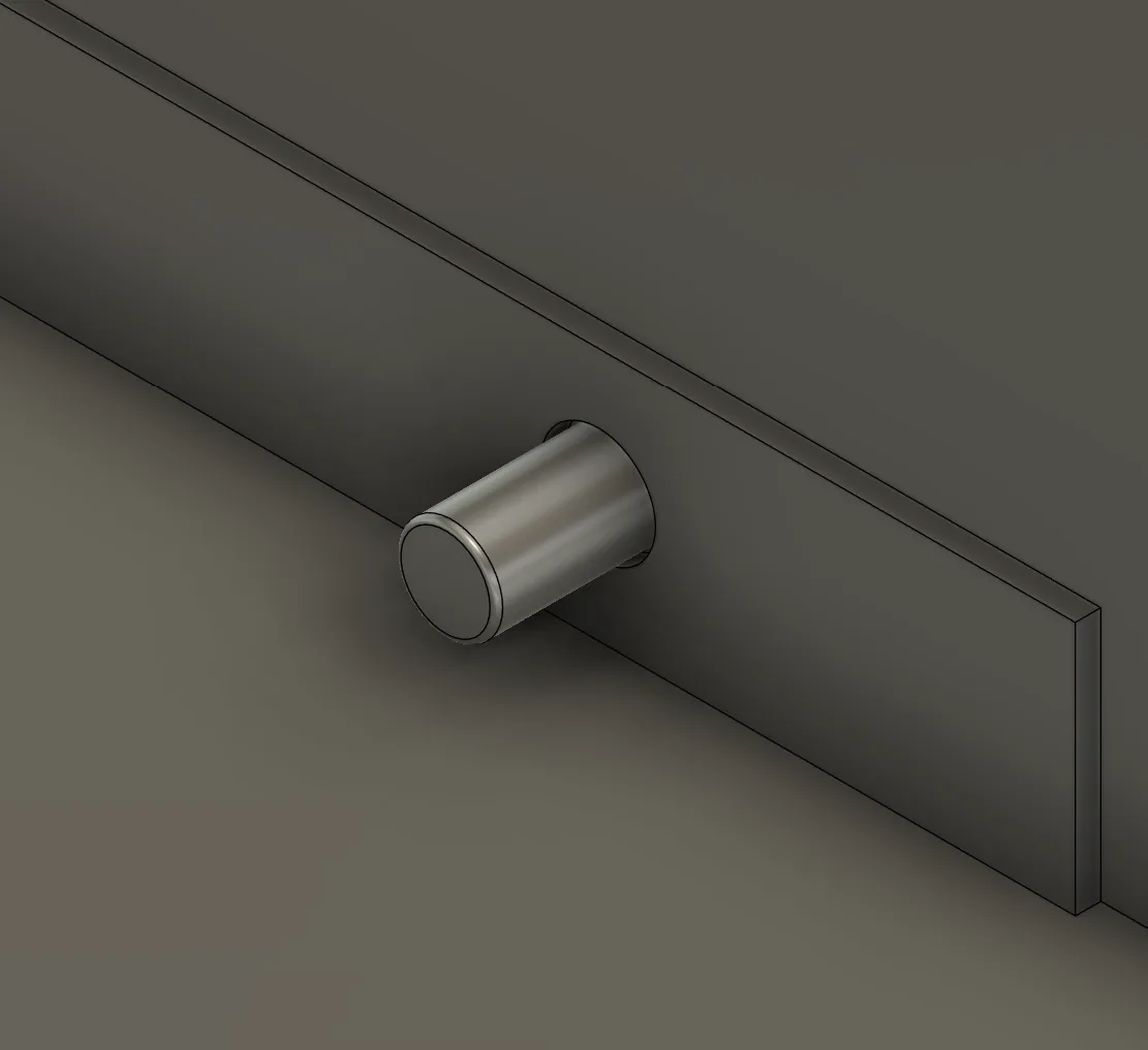 Close CAD view of the rail geometry inside the stackable drawer design