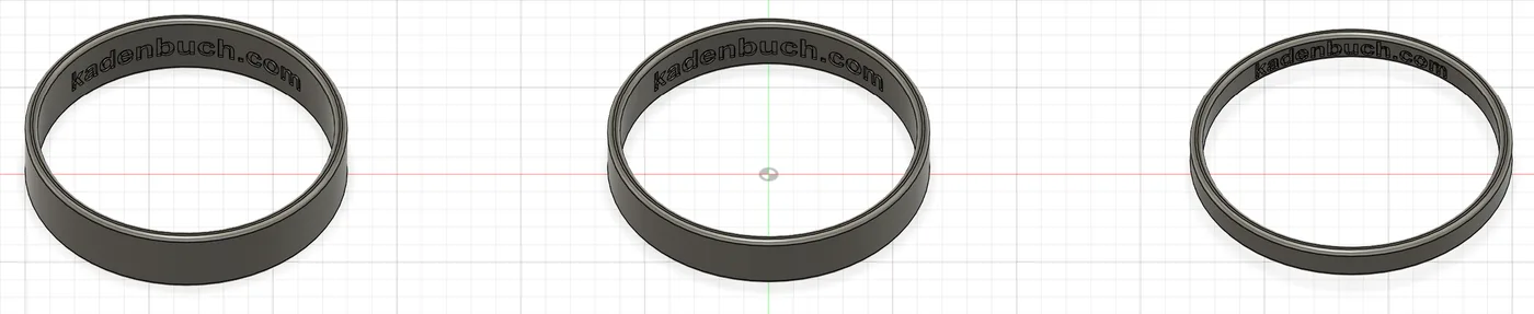 Several blank bracelet size variants modeled together in Autodesk Fusion
