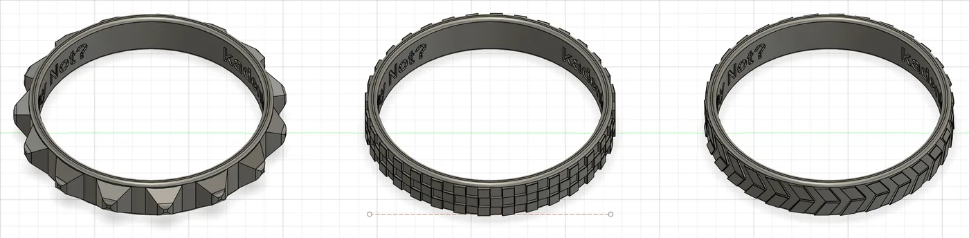 Several bracelet CAD variants using different exterior surface patterns